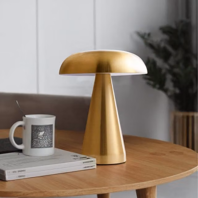 Komore Modern Mushroom-Shaped LED Table Lamp in Gold/Brass