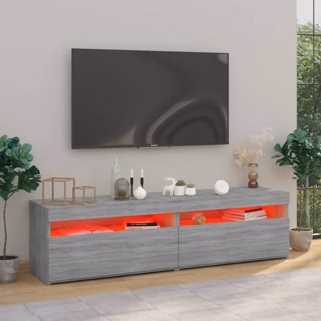 Berkfield Home TV Cabinet with LED Lights in Grey Sonoma, W/D/H: 75 x 35 x 40 cm