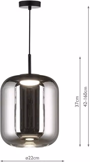 Dar Lighting JUR0110 Modern Suspended LED Cylinder Pendant Light with Transparent Glass in Black