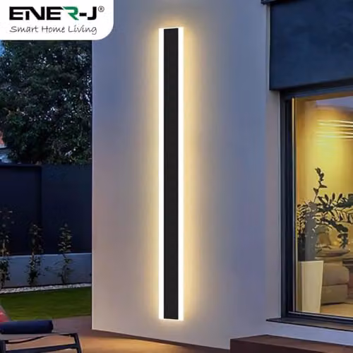 ENER-J Modern Outdoor LED Wall Light, 24W, IP65 Waterproof, CCT Colour Changing and Dimmable with Remote Control, Black, W: 100 cm – 5