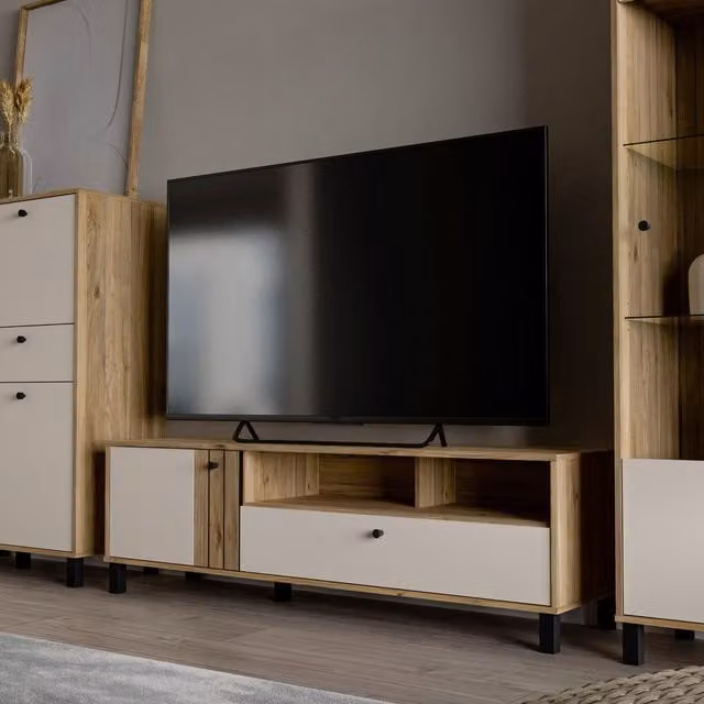 Furniture To Go Grafton Industrial Oak TV Unit in Sand and White