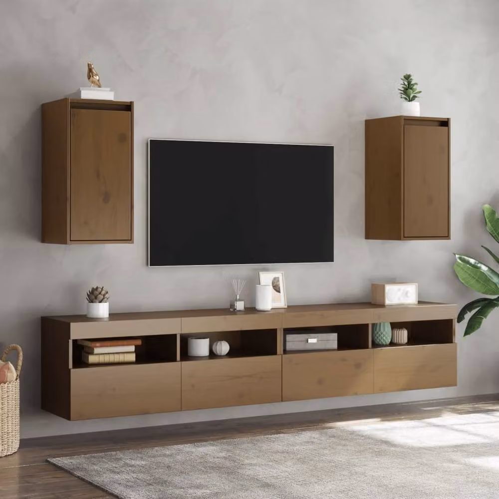 Berkfield Home Set of 2 Solid Wood Pine Wall Cabinets in Honey Brown, W/D/H: 30 x 30 x 60 cm – 3