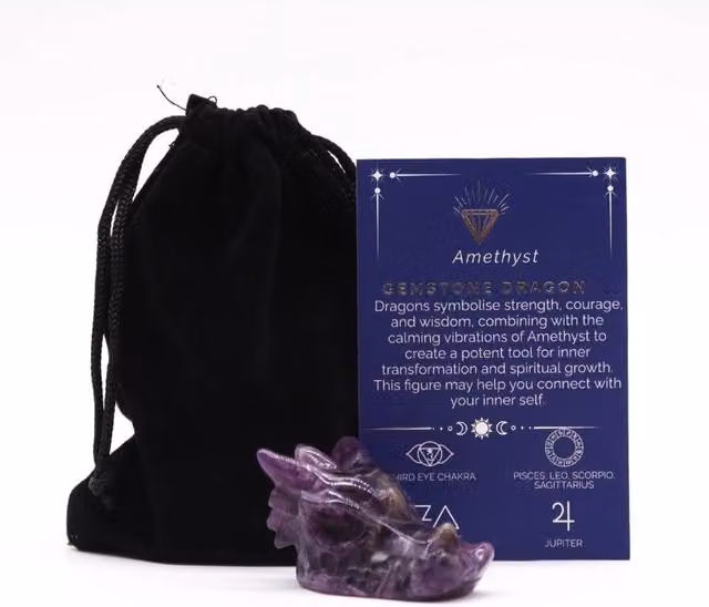 KDMD Amethyst Small Dragon Head Stone Carving in Purple