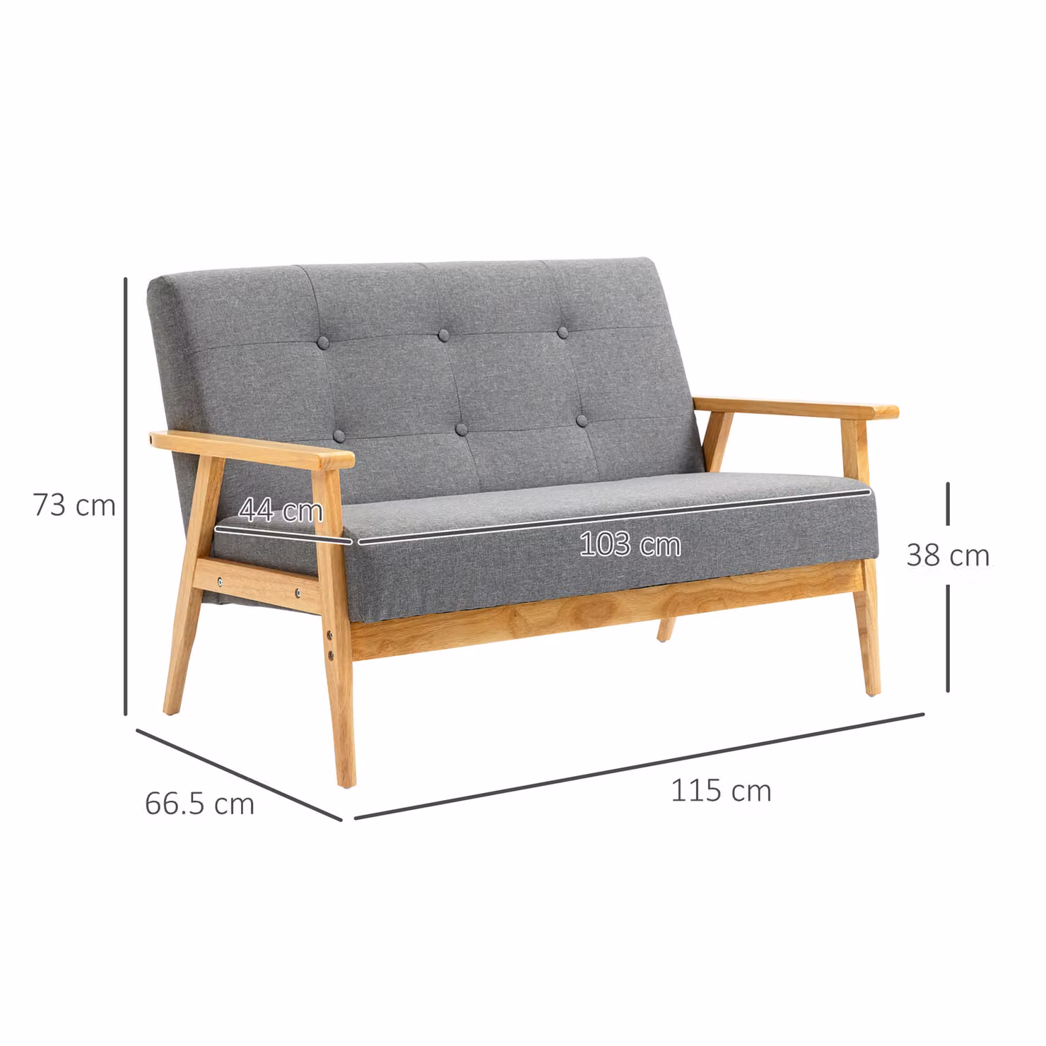 HOMCOM Modern 2-Seater Click Clack Sofa with Grey Fabric Upholstery and Solid Rubberwood Frame – 3
