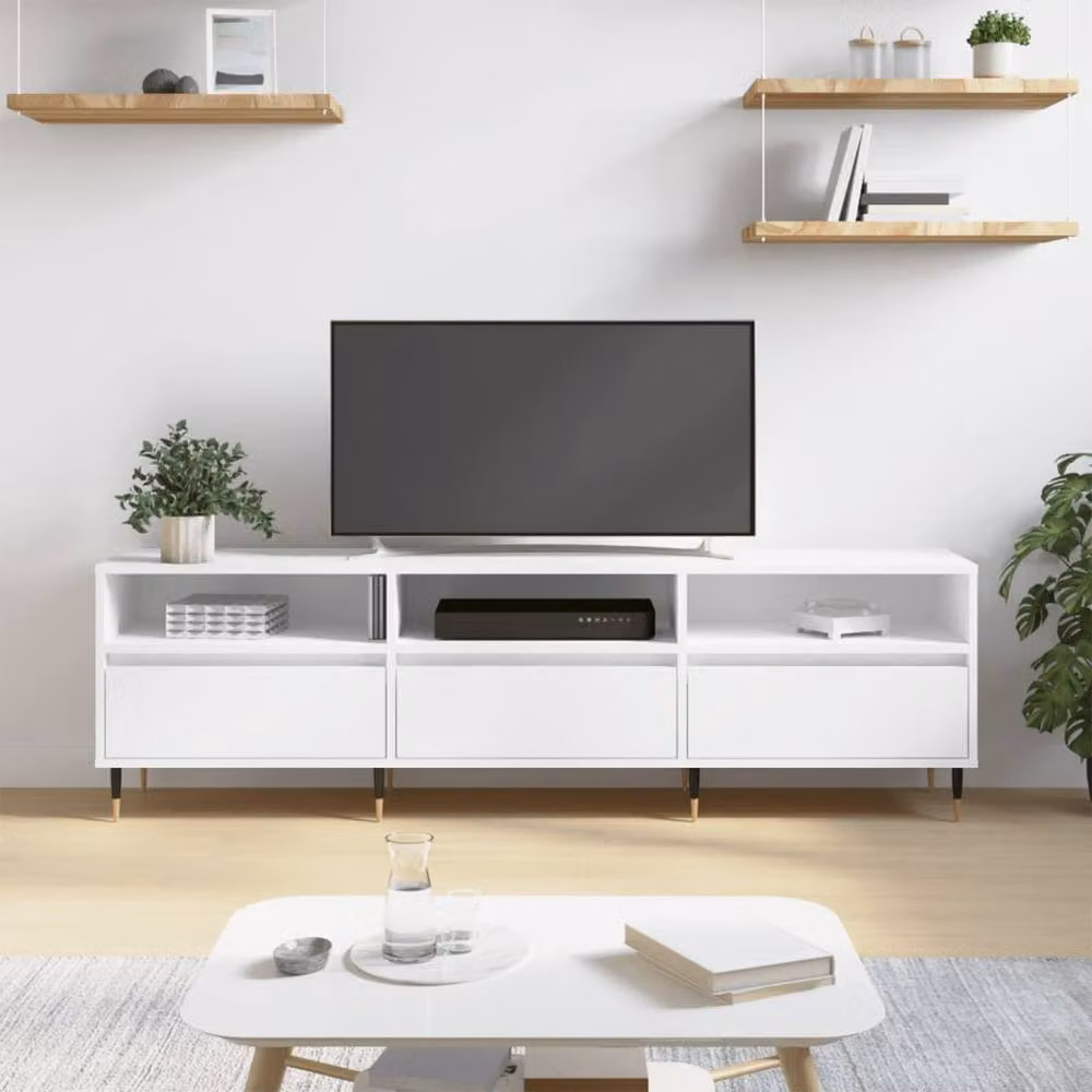 Berkfield Home Modern White TV Cabinet in Matt MDF and Metal, W: 150 cm, D: 30 cm, H: 44.5 cm – 2