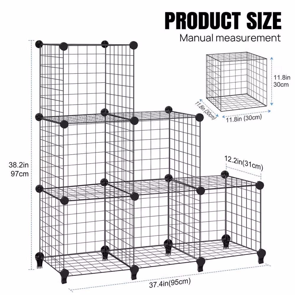 Nordara 6 Cube DIY Interlocking Modular Metal Wire Storage Shelves and Shoe Rack in Black – 2