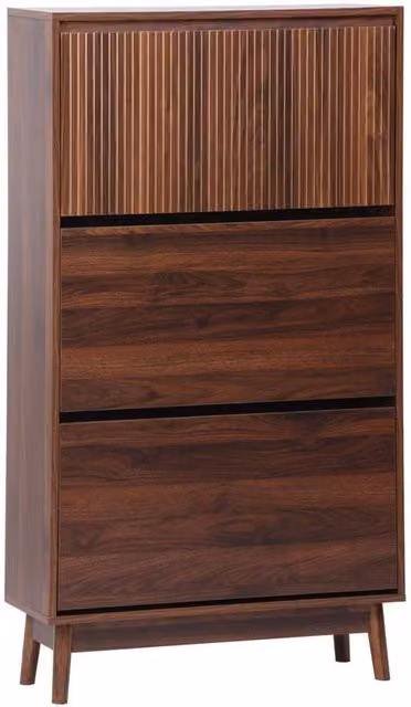 sweeek Scandinavian Wood 3-Door Shoe Cabinet in Brown, W/D/H: 75 x 25 x 131 cm