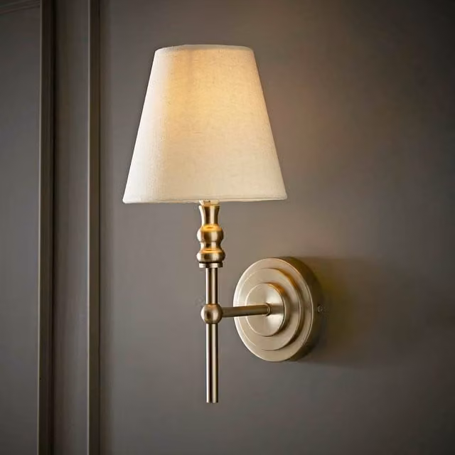 ValueLights Maggie Candlestick Wall Light with Beige Fabric Shade in Chrome