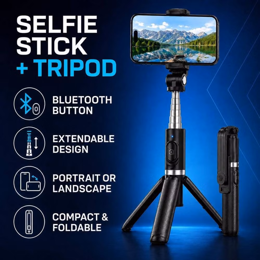 SPETLEK 3-in-1 Foldable Selfie Stick Tripod with Bluetooth Phone Holder, Black – 2