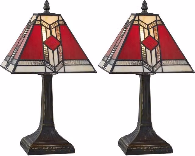 First Choice Lighting Avon Set of 2 Tiffany Multicolour Glass Table Lamps in Bronze, Height: 39.5 cm