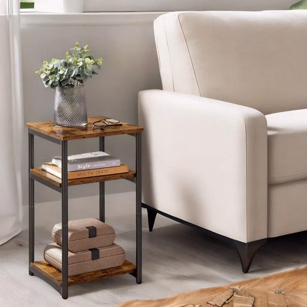 Rafaelo Mobilia 3 Tier Square Side Table with Steel Frame in Brown, W/D/H: 30 x 30 x 58 cm – 2
