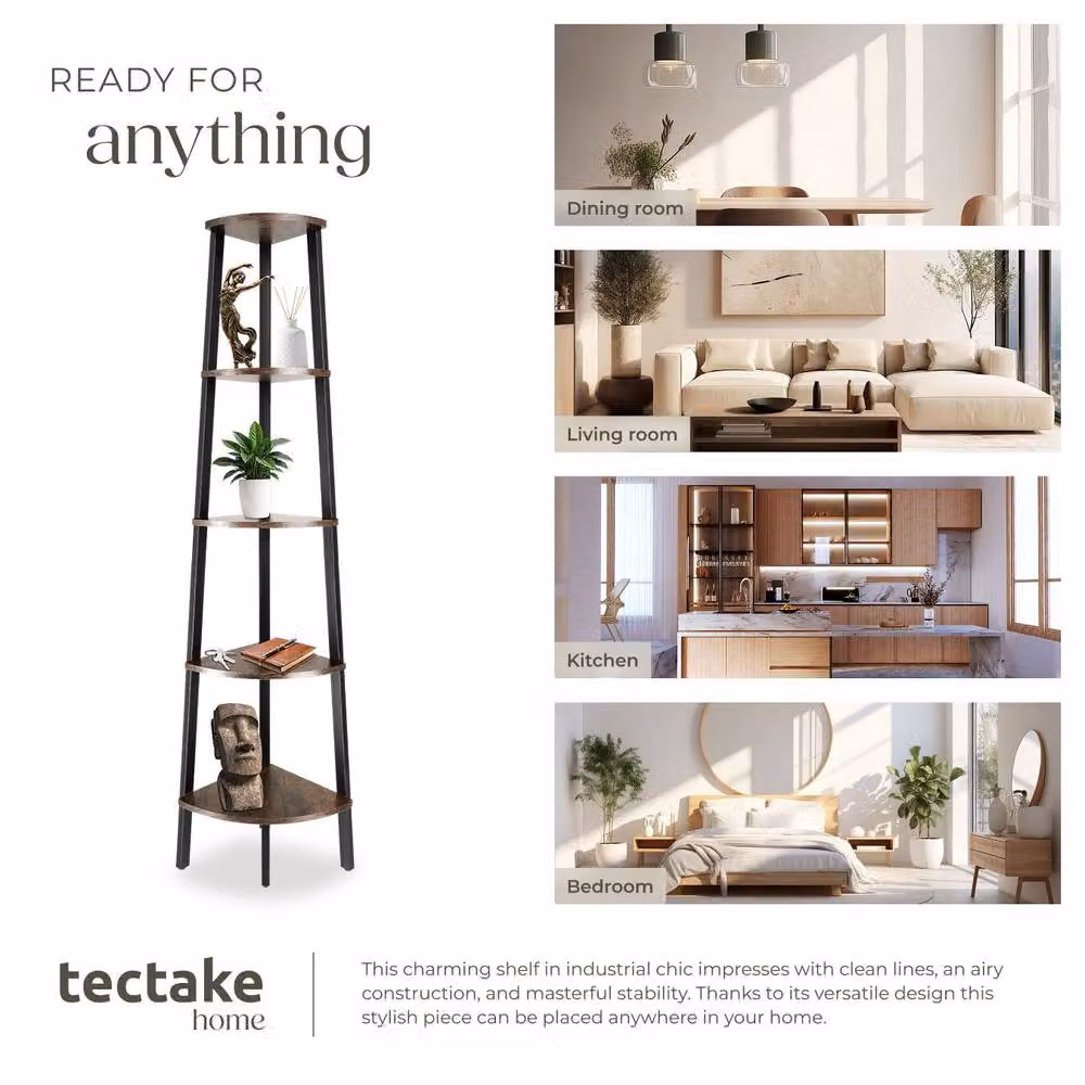 tectake Portland 5-Tier Freestanding Corner Shelf in Brown – 4
