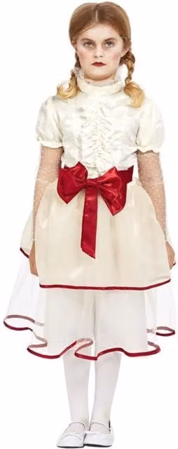 Smiffys Childrens Porcelain Doll Costume Set in White, Red and Silver with Mesh Details