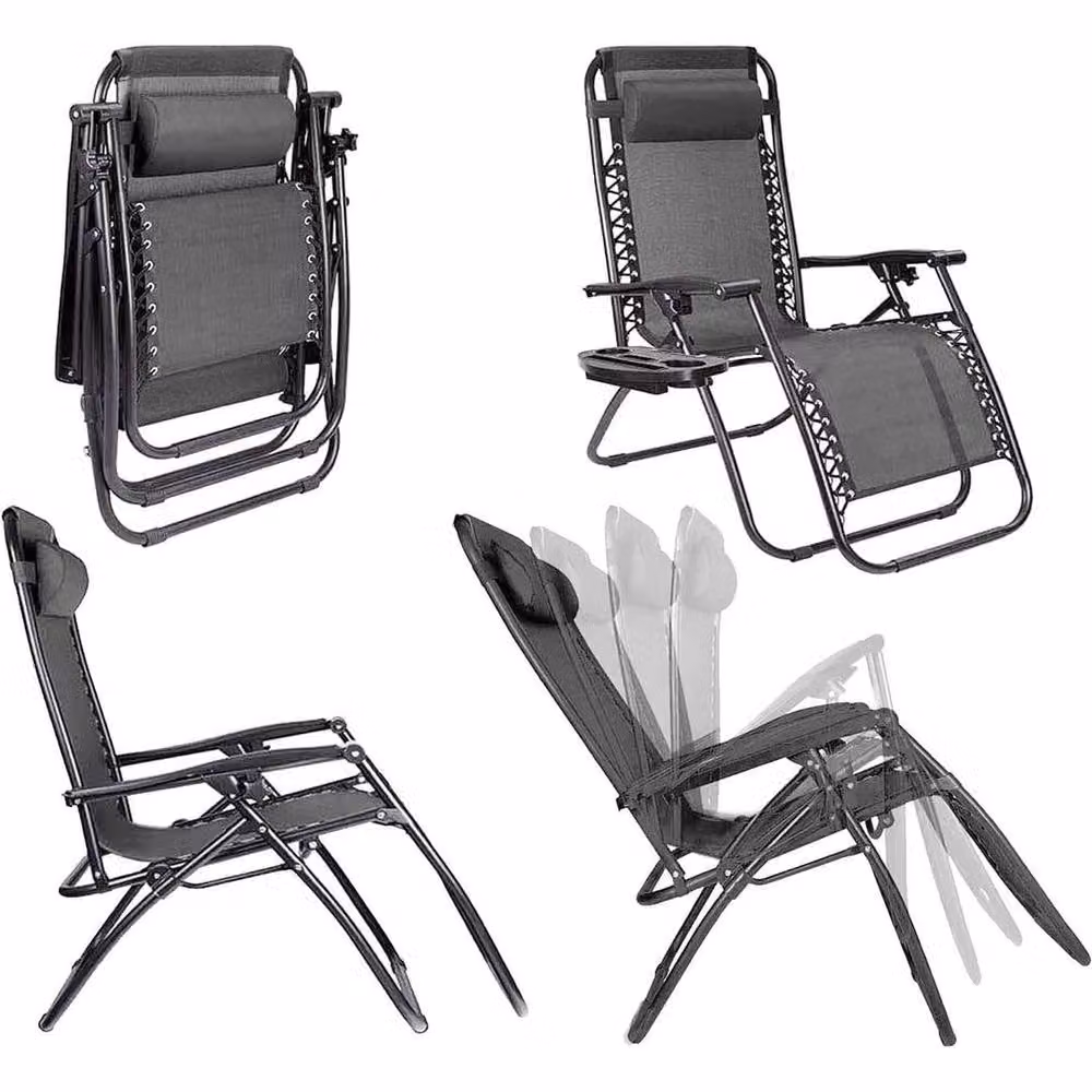 EONLION Zero Gravity Reclining Sun Lounger in Black with Textilene Fabric and Powder Coated Steel Frame – 4