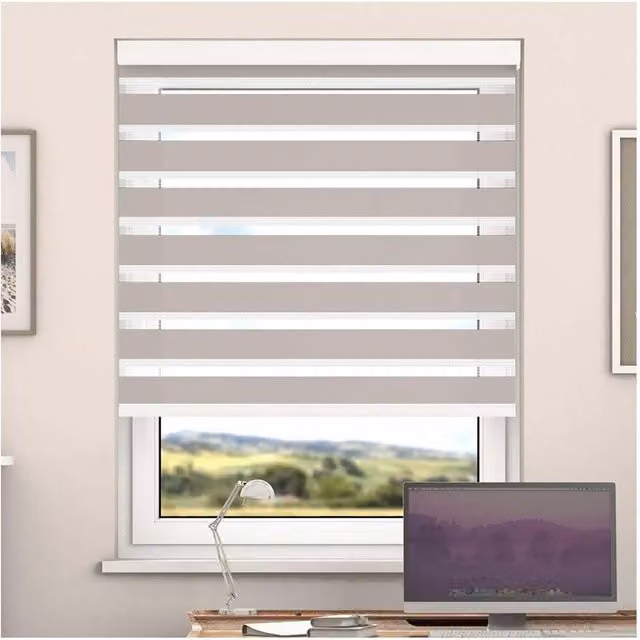 NewEdgeBlinds Day and Night Zebra Roller Blind with Cassette, Amphora Striped Textile in Yellow and Beige, Width: 95 cm