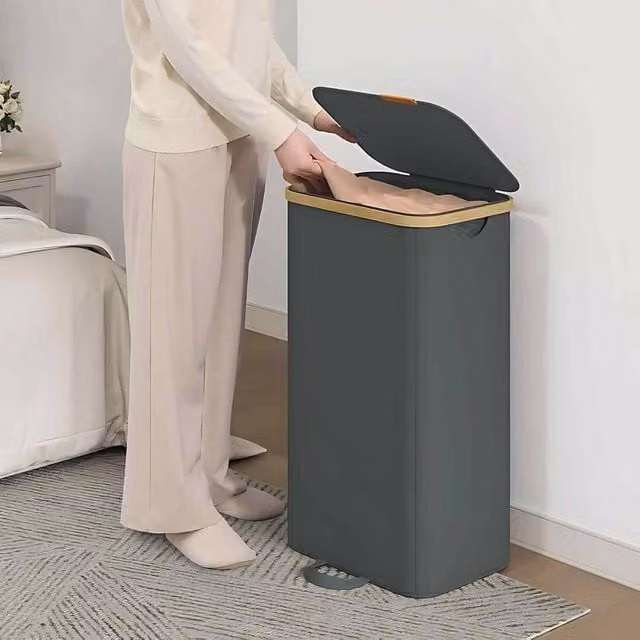 The Bazaarist Bamboo Laundry Hamper with Lid and Removable Liners, Dark Grey – 1