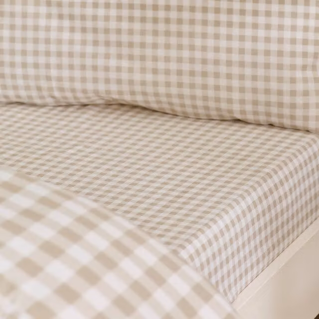 Catherine Lansfield Bamford Gingham Check Fitted Sheet, Beige, W/D/H: 140 x 200 cm