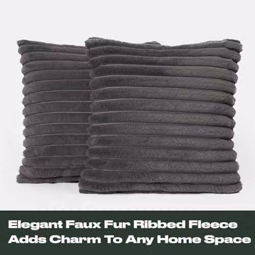 OHS Pack of 4 Grey Faux Fur Square Scatter Cushions with Removable Covers, W/D/H: 45 x 45 x 45 cm – 3