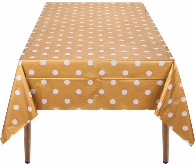 Neel Blue Polka Dot PVC Rectangular Tablecloth in Blue and Gold, W/D/H: 137 x 274 cm – 1