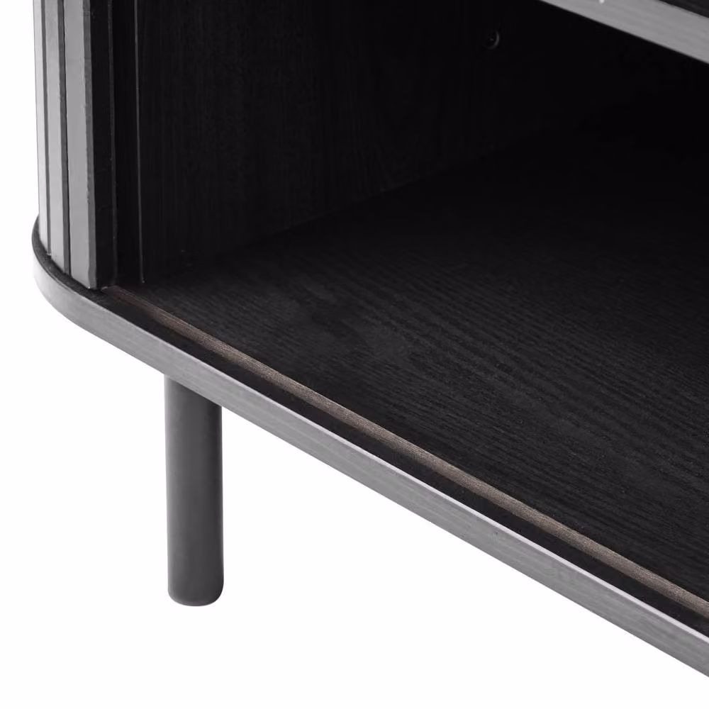 Wyld and Coco Black MDF TV Stand with Metal Legs and Sliding Doors – 3