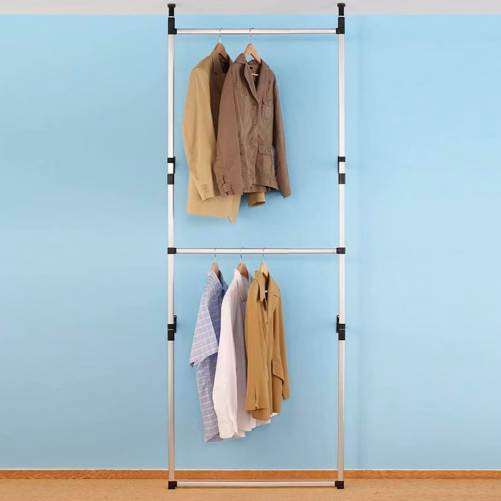 Berkfield Home Telescopic Wardrobe System with Silver Aluminium Rods and Continuous Linear Rail – 4