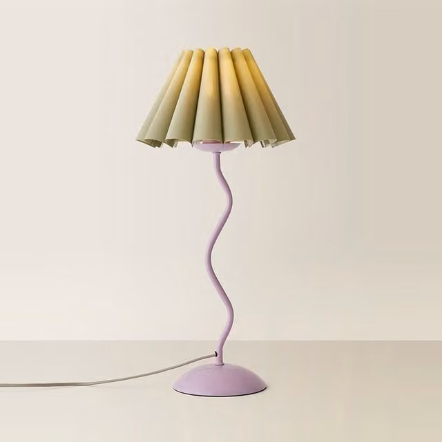 Wiggle Pastel Metal Table Lamp with Sage Pleated Tapered Shade in Purple