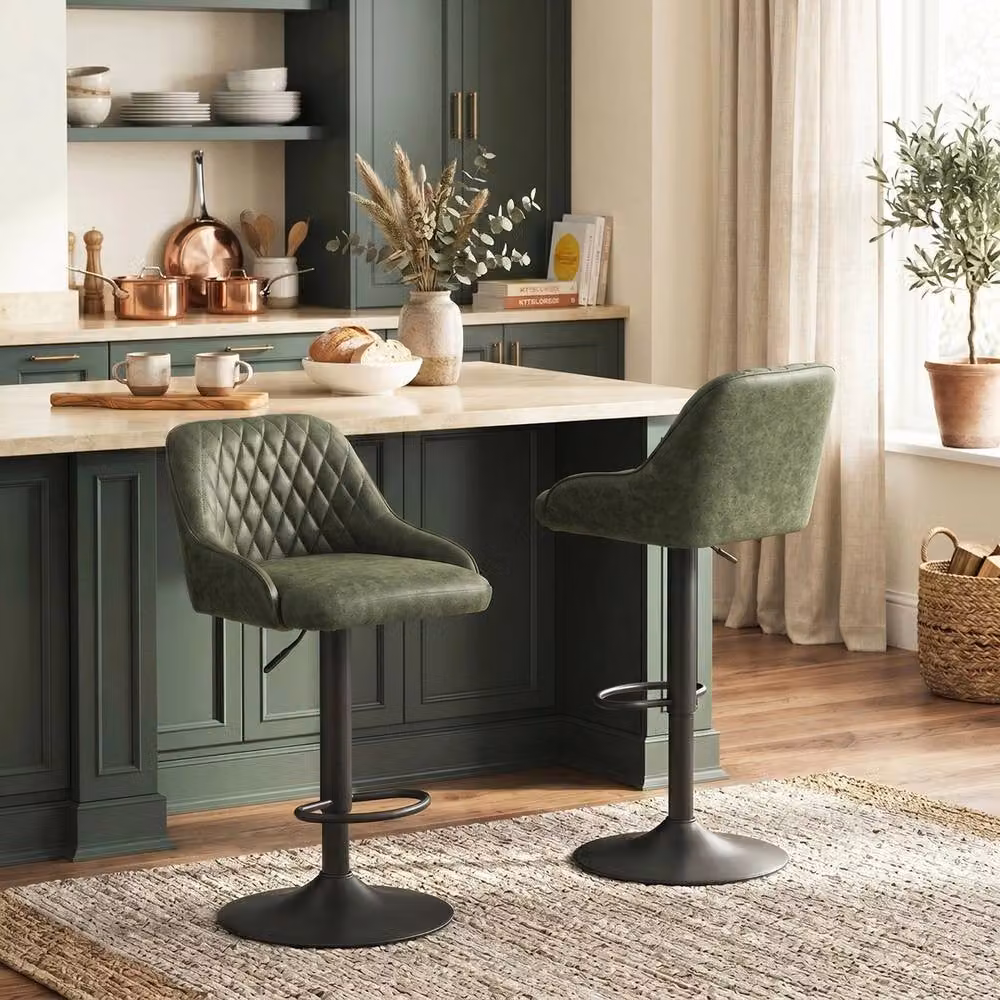 NESTLUNE Set of 2 Adjustable Swivel Metal Bar Stools in Green – 3