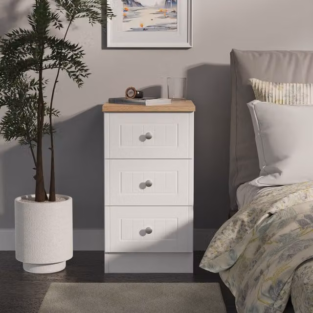 2 U Norton 3 Drawer Bedside Cabinet in White, Ready Assembled