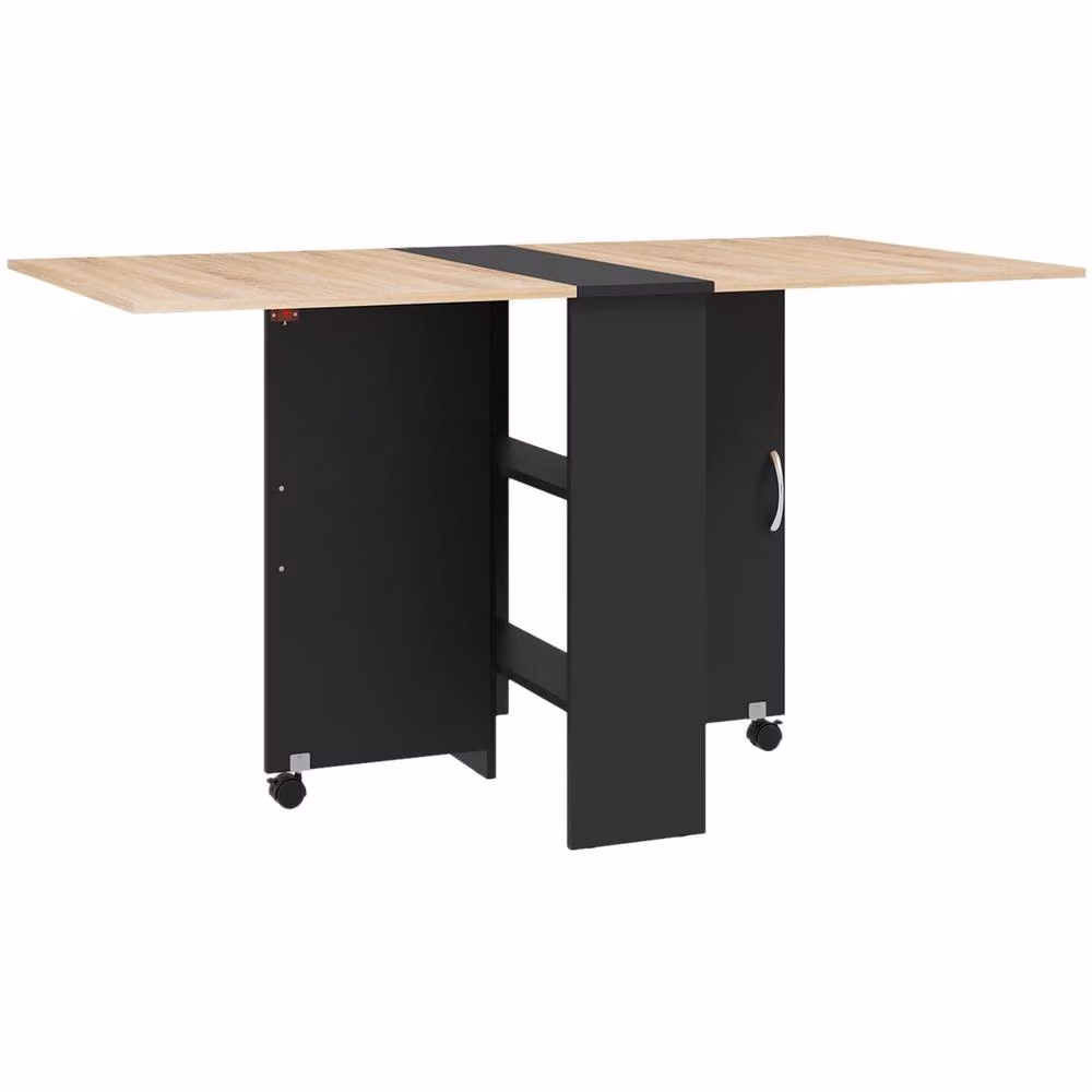 STILVORA Modern Black Drop Leaf Dining Table with Castors and Storage, W/D/H: 140 x 74 x 6 cm – 3