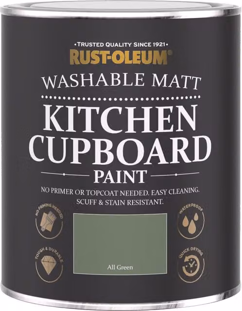 Rust-Oleum Water Based Kitchen Cupboard Paint in Matt Green, 750ml – 5