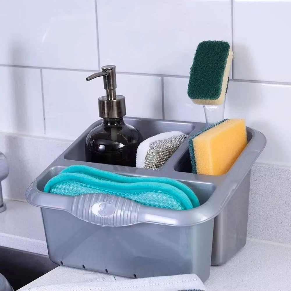 SPETLEK Large Plastic Kitchen Sink Tidy Organiser in Silver and Grey – 3