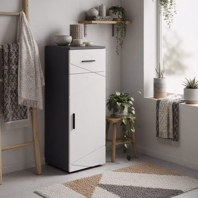 Wyld Haus Gazzeta Slim Grey Bathroom Cabinet with Drawer and Double Soft-Close Doors, W/D/H: 30 x 30 x 82 cm