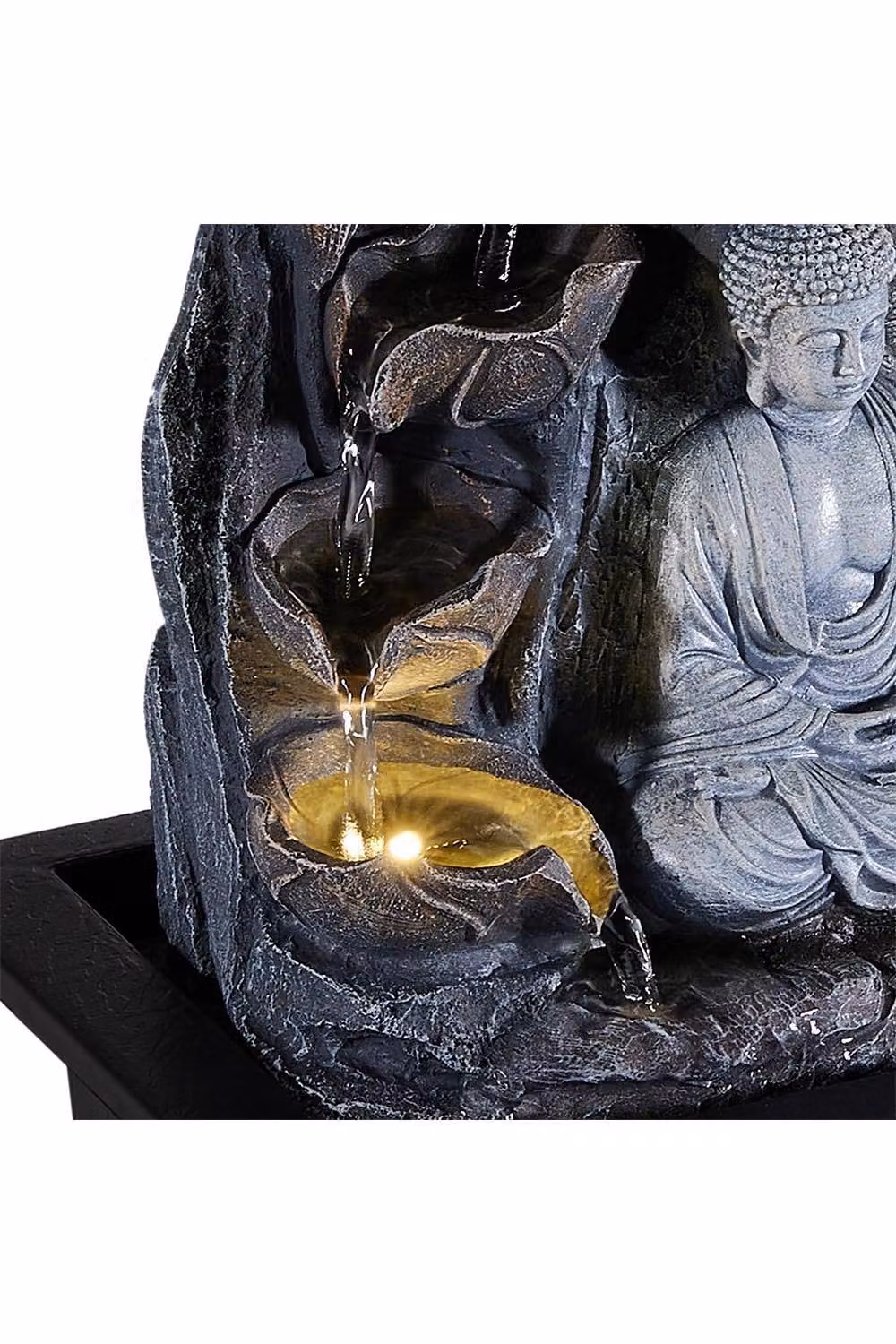 Garden Sanctuary Tabletop Buddha Indoor Water Fountain with LED Light in Grey – 3