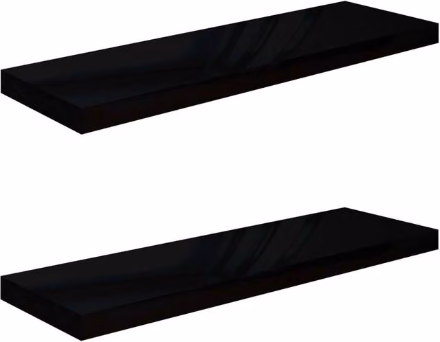 Berkfield Home Set of 2 High Gloss Black Floating Wall Shelves, W: 80 cm, D: 23.5 cm, H: 3.8 cm – 1