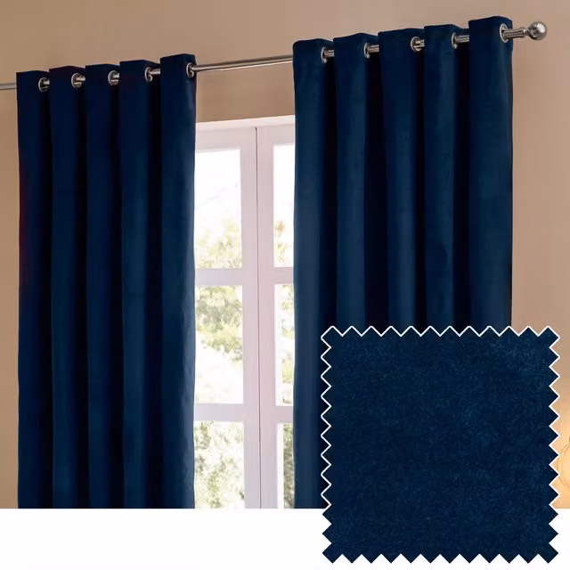 Make It A Home Set of 2 Royal Velvet Blackout Eyelet Curtains, Black/Blue, Height: 229 cm
