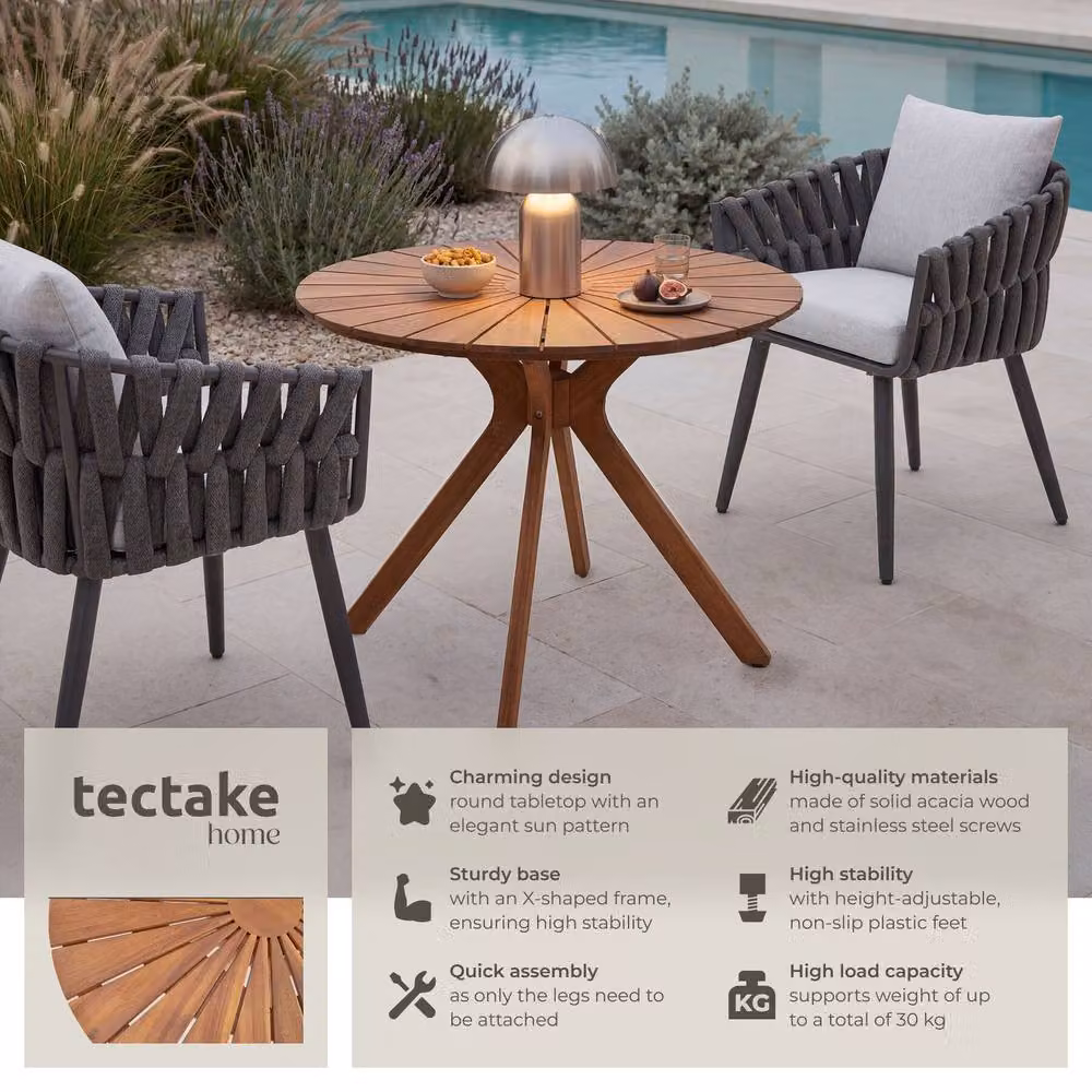 tectake Pollensa Round Garden Table in Brown Oiled Solid Acacia Wood – 2