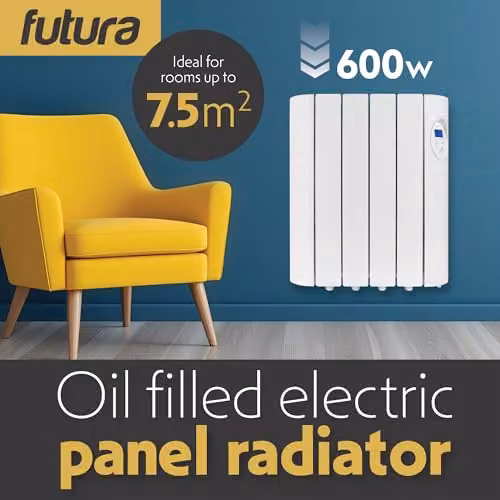 Futura 600W White Wall Mounted Oil Filled Radiator with 24/7 Timer and Frost Protection – 2