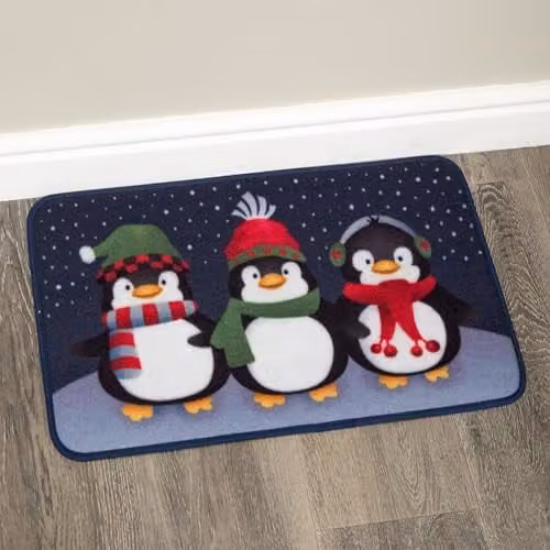 Samuel Alexander Frosty Penguins Fabric Christmas Doormat, Multicolour, W: 60 cm, D: 40 cm