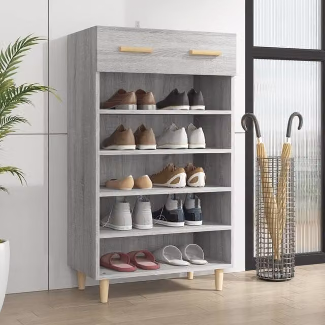 Berkfield Home Grey Sonoma Shoe Cabinet with Doors and Drawers, W/D/H: 60 x 35 x 105 cm