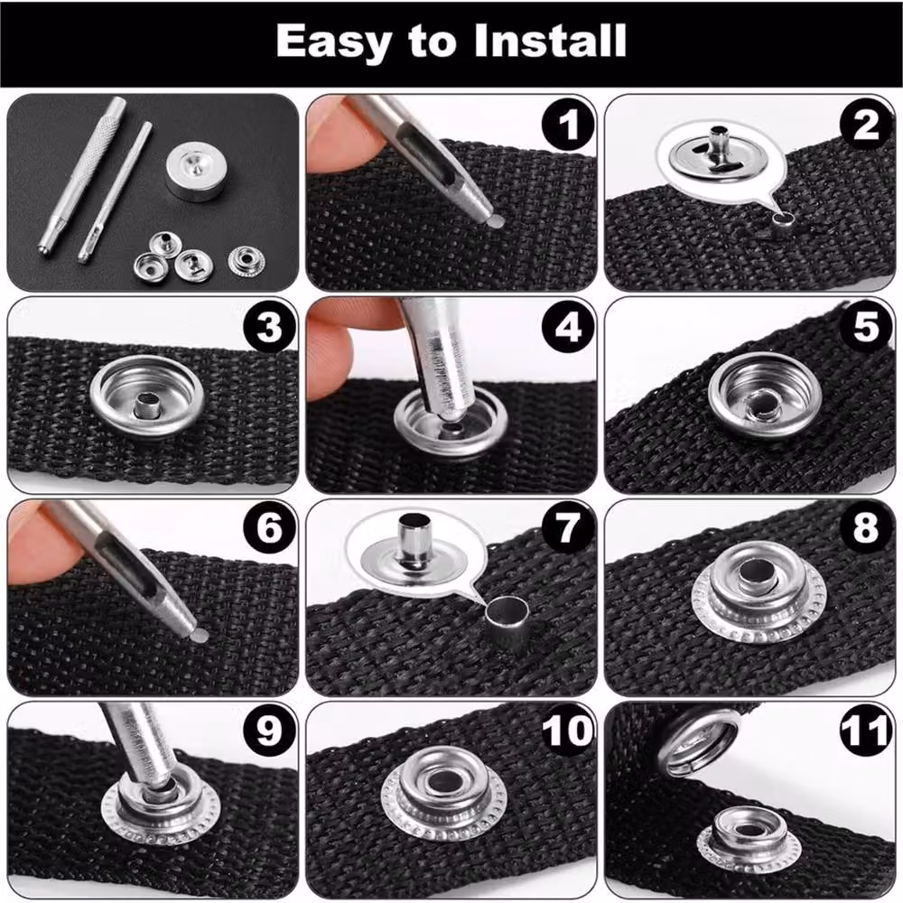 VOGREX 260-Piece Heavy Duty Stainless Steel Snap Fastener Kit with Tool in Silver – 3