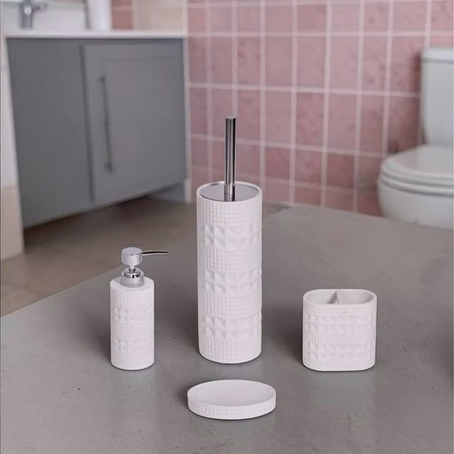 Showerdrape Maison 4 Piece Bathroom Accessory Set in Soft Green or White Shimmer – 1