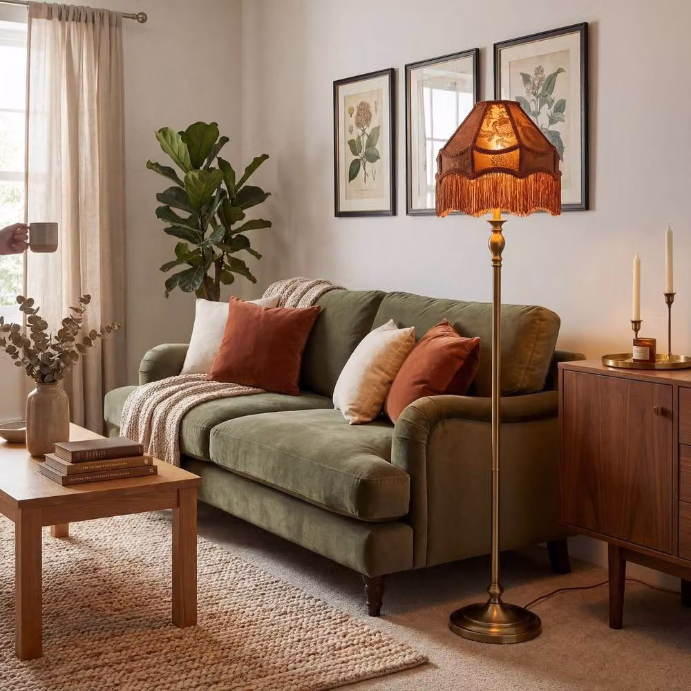 Happy Homewares Brown Faux Silk Victorian Lampshade with Floral Decor and Long Tassels, Diameter: 30 cm – 3