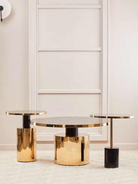 Orsina Round Black Marble Side Table with Gold Stainless Steel Frame – 2