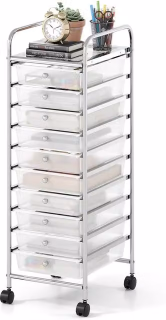 Gymax Silver Metal Art and Craft Organizer Rolling Utility Cart with 10 Drawers – 1