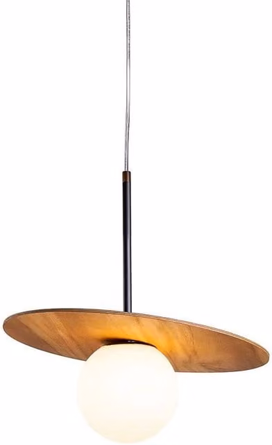 Netlighting Orbit Dome Pendant Ceiling Light in Brown Teak Wood and Aluminium