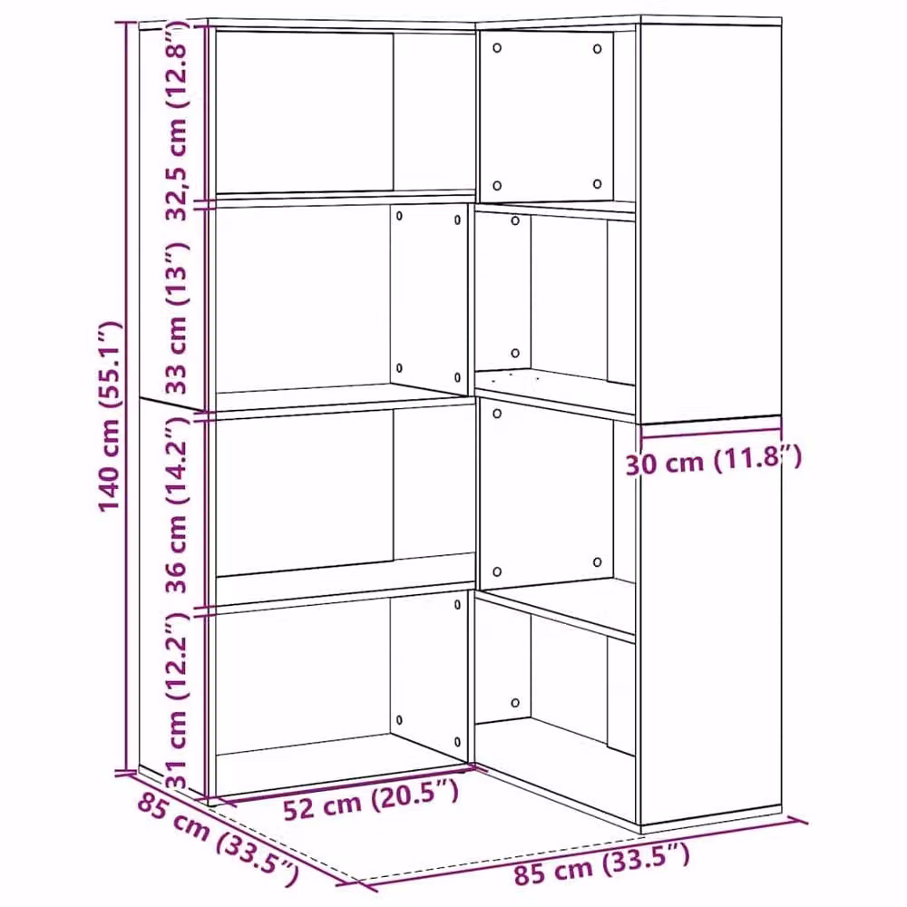 Berkfield Home Modern Corner Cabinet in Black Oak, W/D/H: 140 x 30 x 140 cm – 8