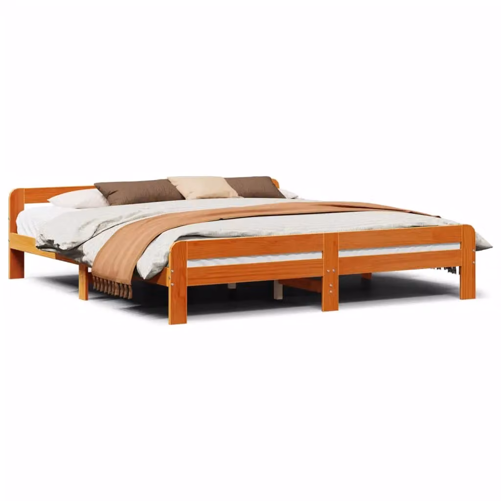 Berkfield Home Solid Wood Pine Bed Frame in Wax Brown, 200 x 200 cm – 2