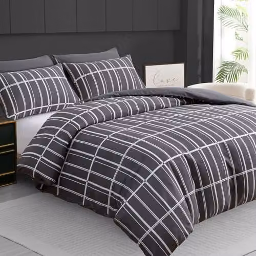 Pamposh Double Duvet Set in Anthracite Grey, Premium Reversible Brushed Microfibre 3-Piece Bedding Set with Zipper Closure, Duvet Cover 200 x 200 cm and Pillowcases 50 x 75 cm