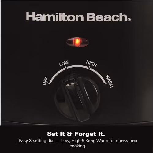 Hamilton Beach Comfort Cook Slow Cooker, 3.5L, Black, 160W with Ceramic Bowl and Keep Warm Function – 3