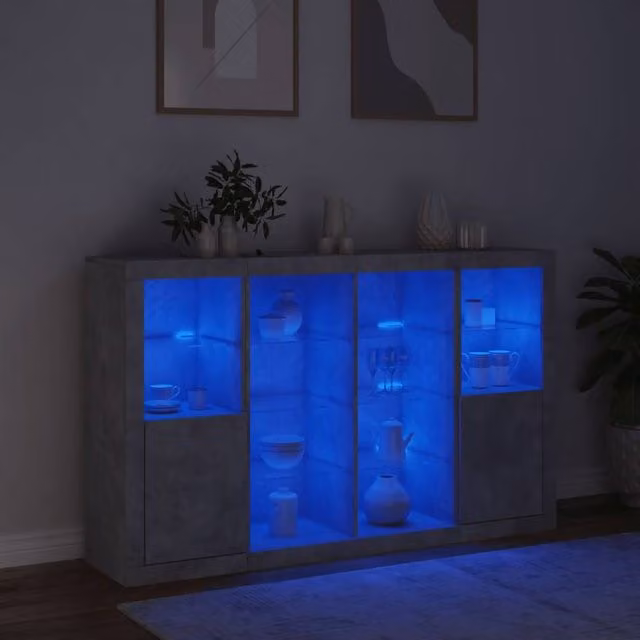 Berkfield Home Set of 3 Modern Sideboards with Integrated LED Lighting in Concrete Grey Matt Engineered Wood – 1